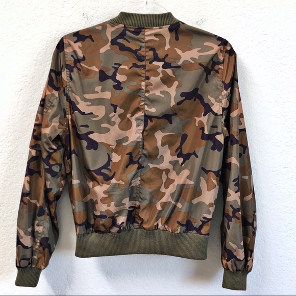 Free People Camo Print Bomber Jacket Zip Up Nylon - Picture 2 of 4